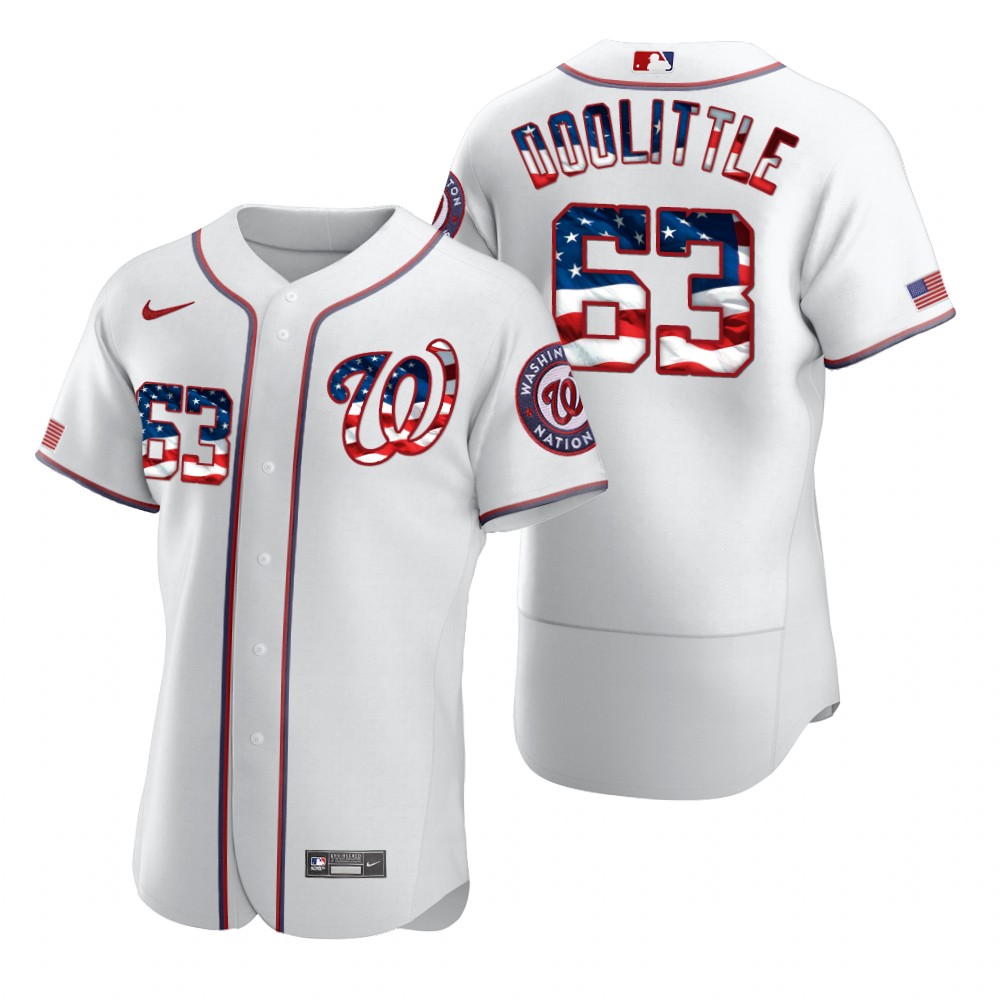 Washington Nationals #63 Sean Doolittle Men Nike White Fluttering USA Flag Limited Edition Authentic MLB Jersey
